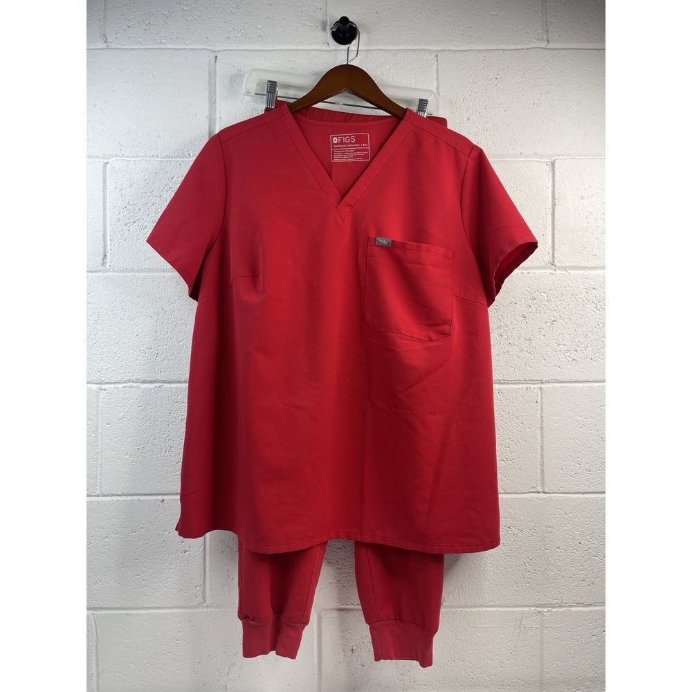 Figs Scrub Set Women's Catarina Top, Kade Pants - Winning Red "The Set" Size XXL